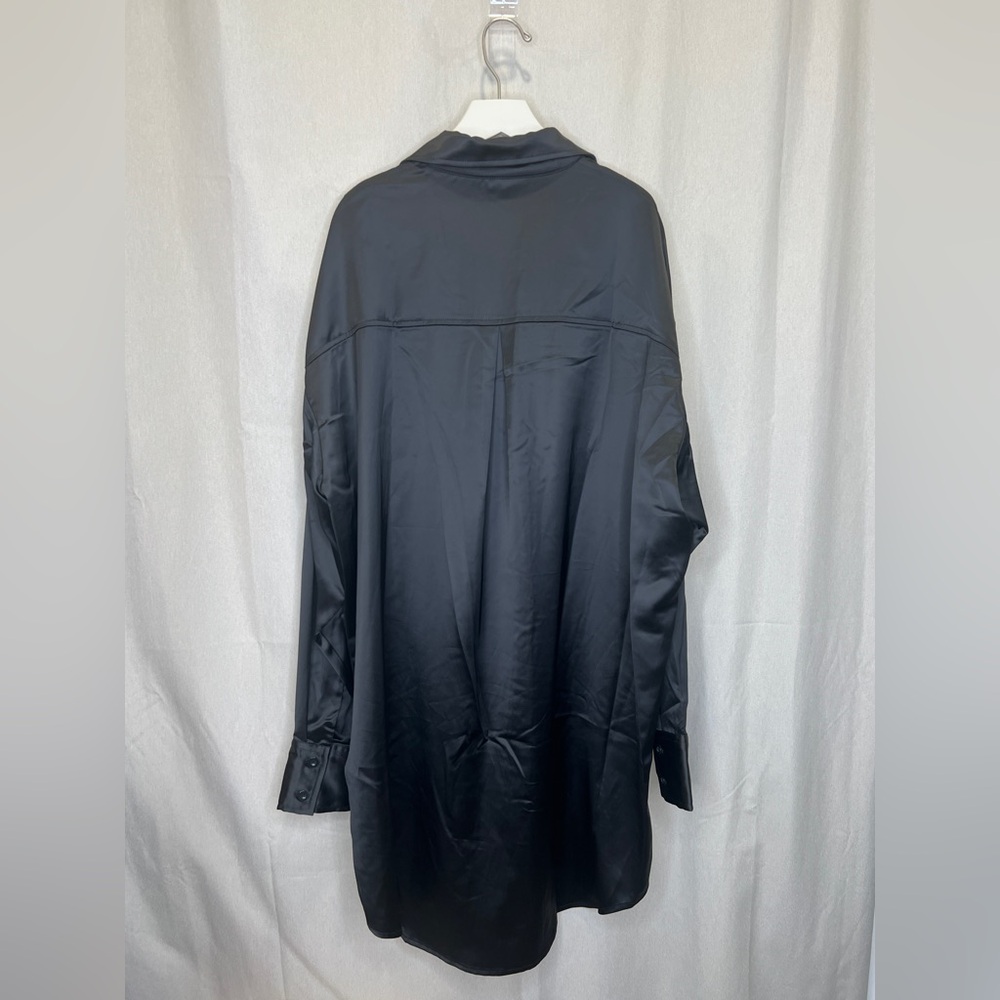 Brunette The Label Black Satin Shirt Dress (L/XL) - Picture 2 of 3